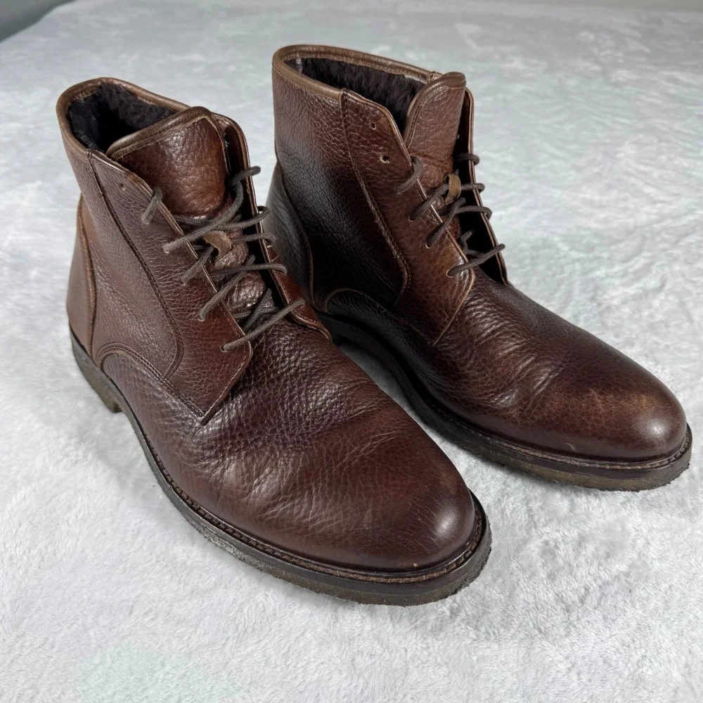 Johnston & Murphy Mens Brown Pebbled Leather Genuine Shearling Lined Boots 10M